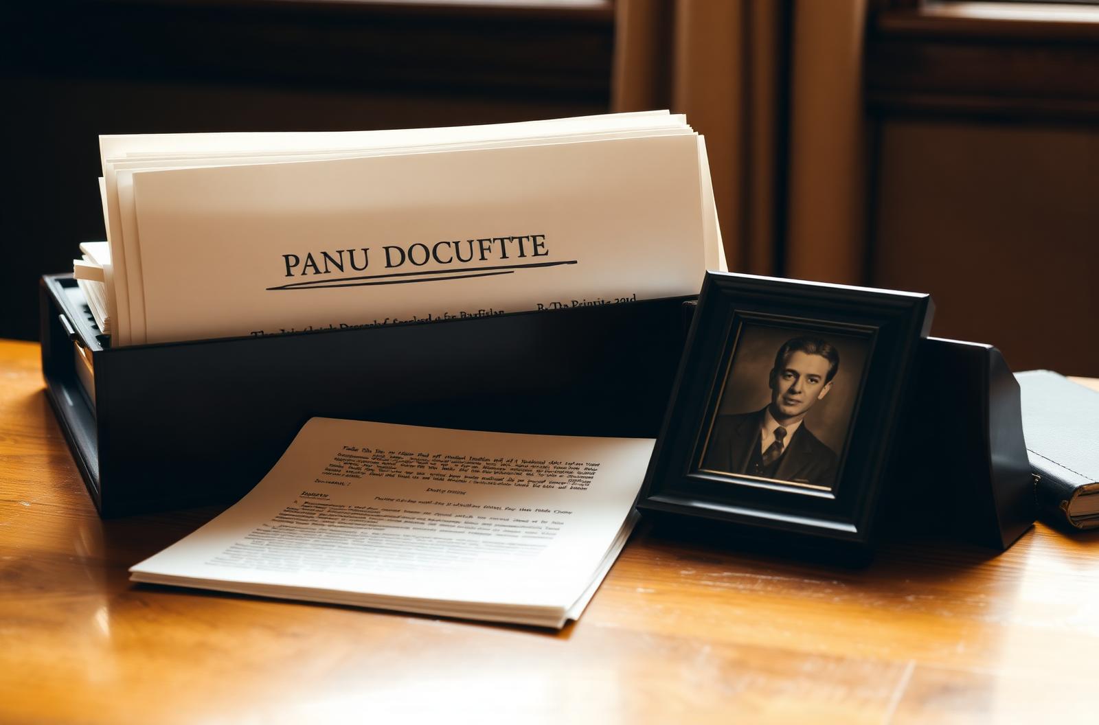 Probate documents and a family photograph on a desk